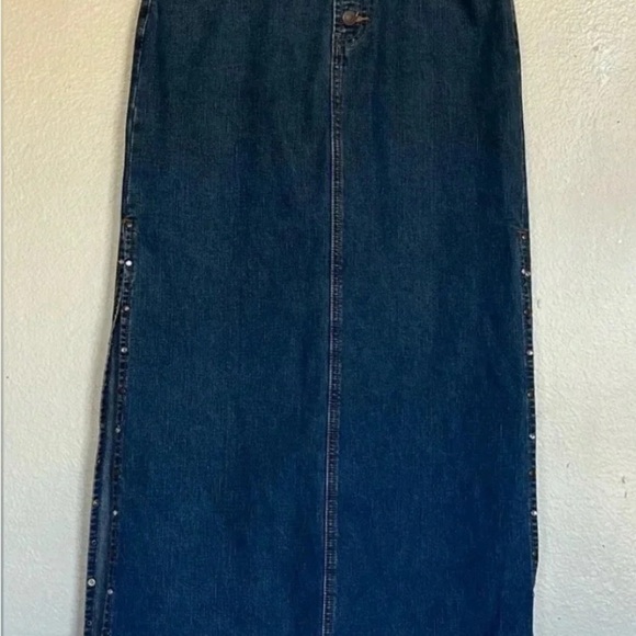 Vintage Y2K Button Front Denim Maxi Skirt w/ Side Slits 35”Waist Boho Western - Picture 1 of 5
